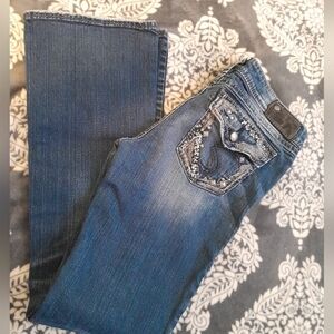 Silver Blue Embellished Pocket Jeans